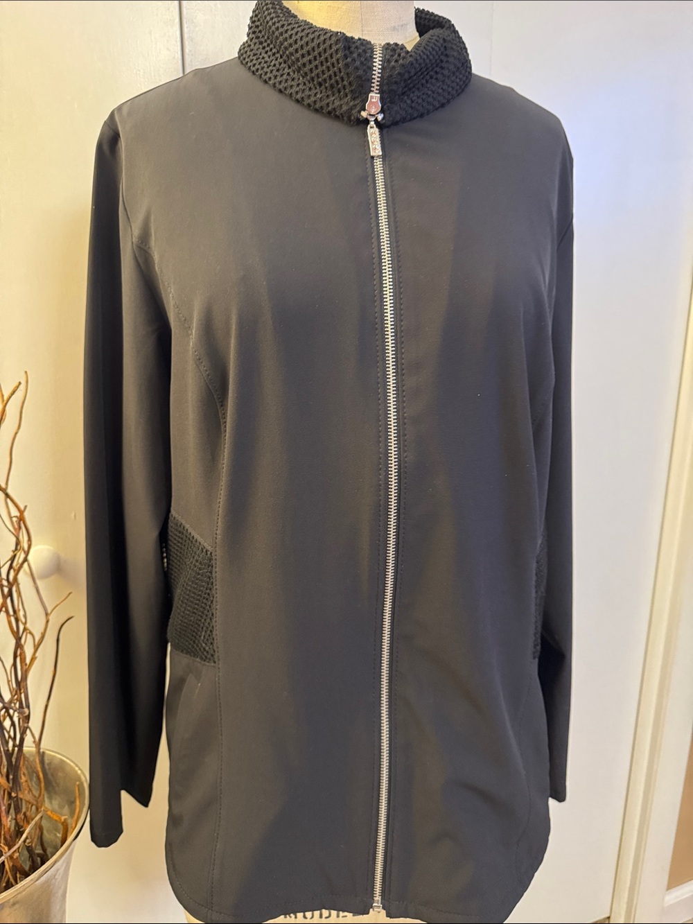Chico’s Black Zip-Front Bomber Jacket with Knit Collar - Picture 2 of 7